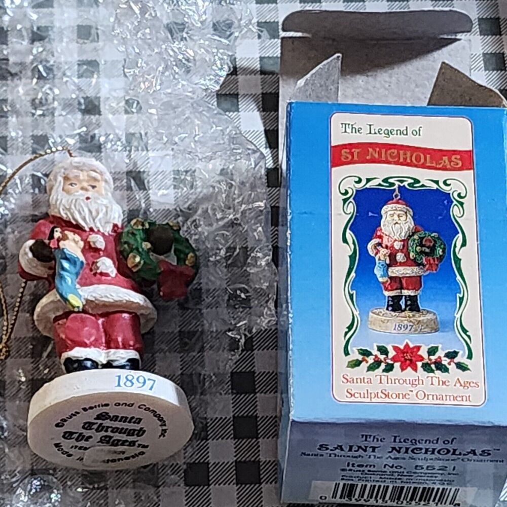 VINTAGE RUSS SANTA THROUGH THE AGES SCULPTSTONE ORNAMENT YEAR 1897